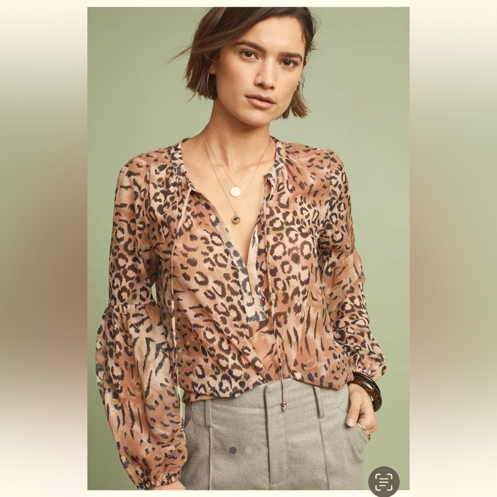 PAIGE Beretta Silk Blouse Leopard Animal Print Size Medium